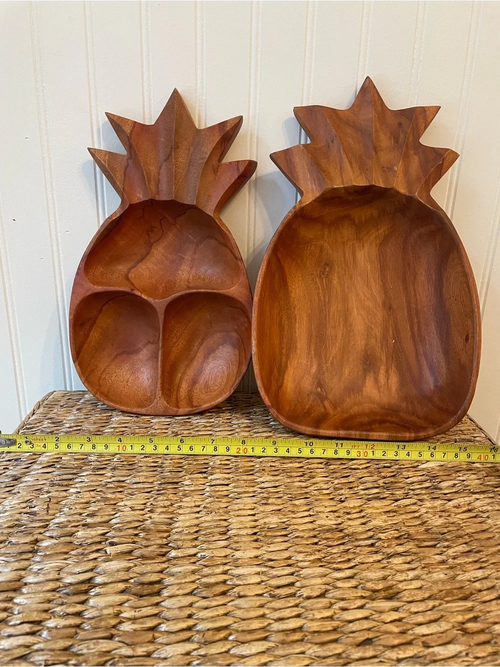 Handcrafted Pineapple Wood Serving Bowls - Set of 2 - Brown